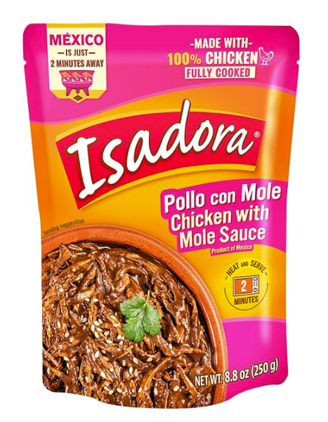 Isadora Fully Cooked Pollo con Mole Seasoned Shredded Chicken in Mole Sauce Authentic Mexican Ingredients, Shelf Stable