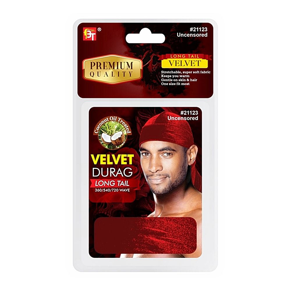 Coconut Oil Treated Satin Durag with Long Tail (Deep Red)