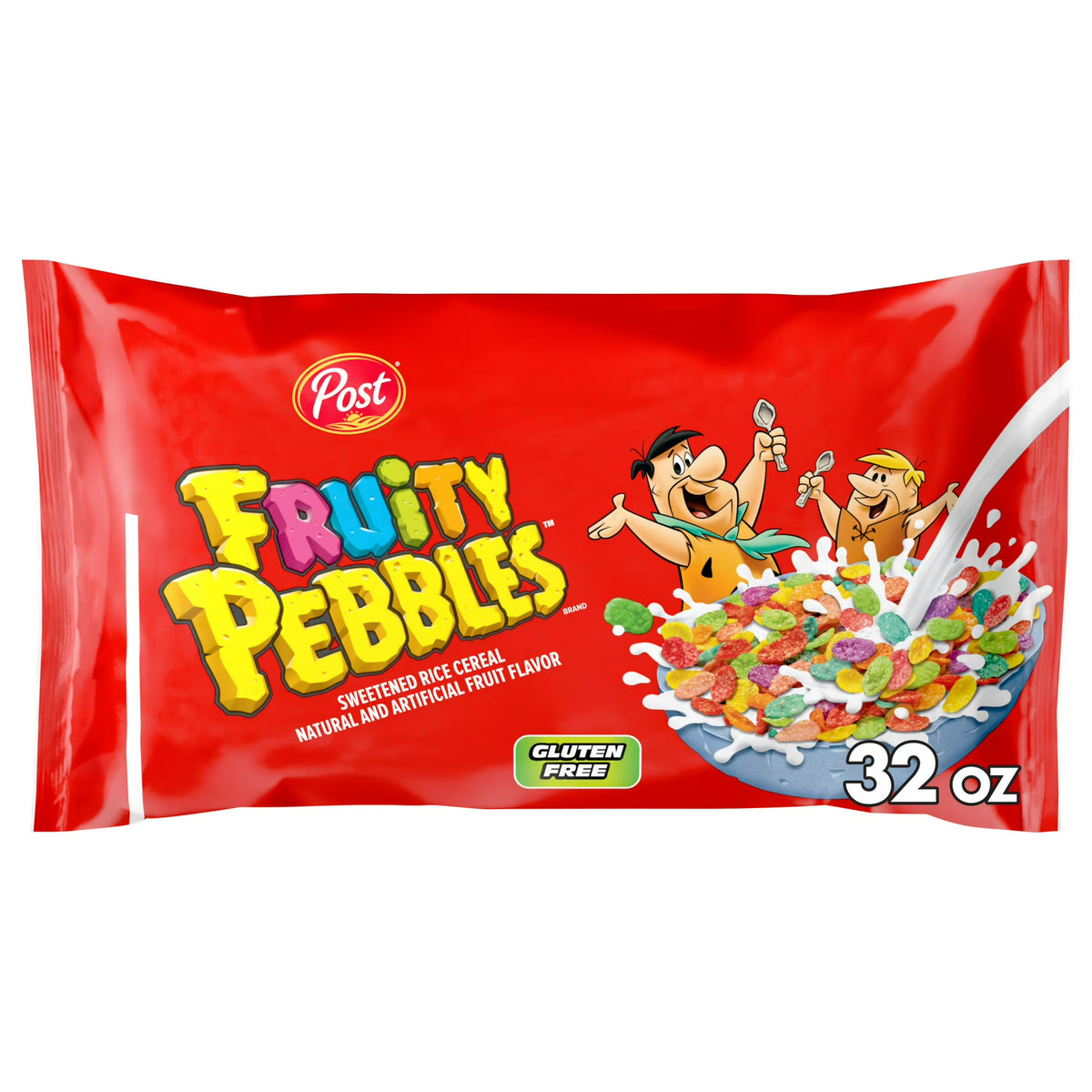 Post Fruity PEBBLES Cereal, Gluten Free, Sweetened Puffed Rice, 32 oz Bag