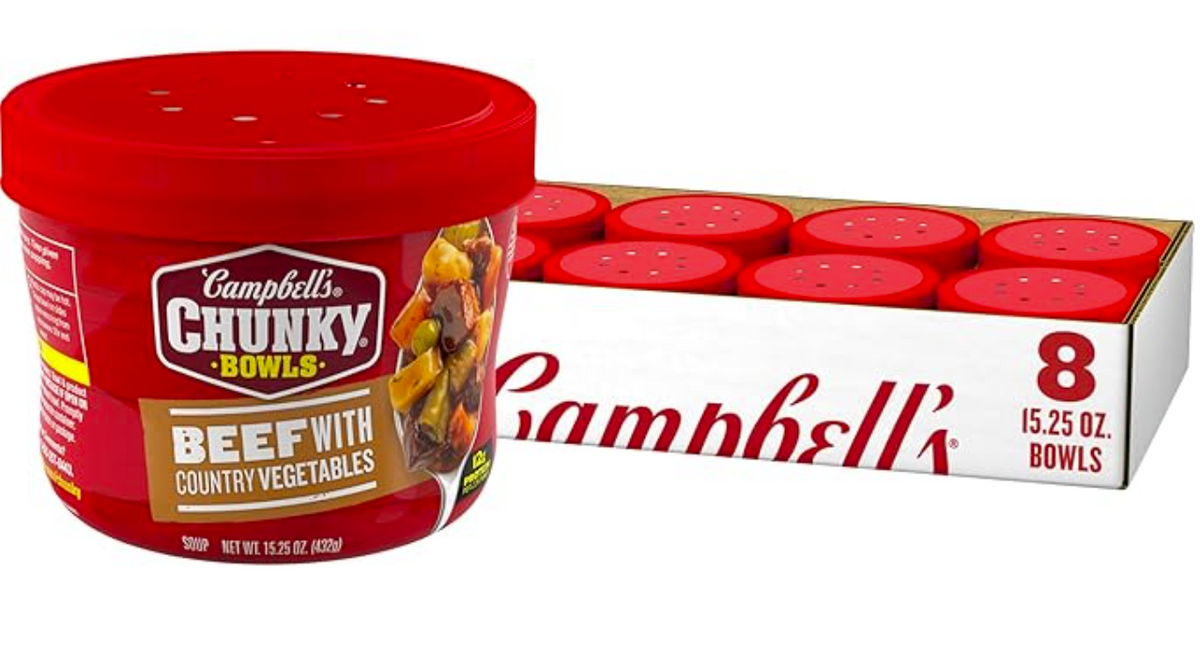 Campbell’s Chunky Soup, Beef Soup with Country Vegetables 8ct./$4.39 each (Microwaveable Bowl) Great Value Buy