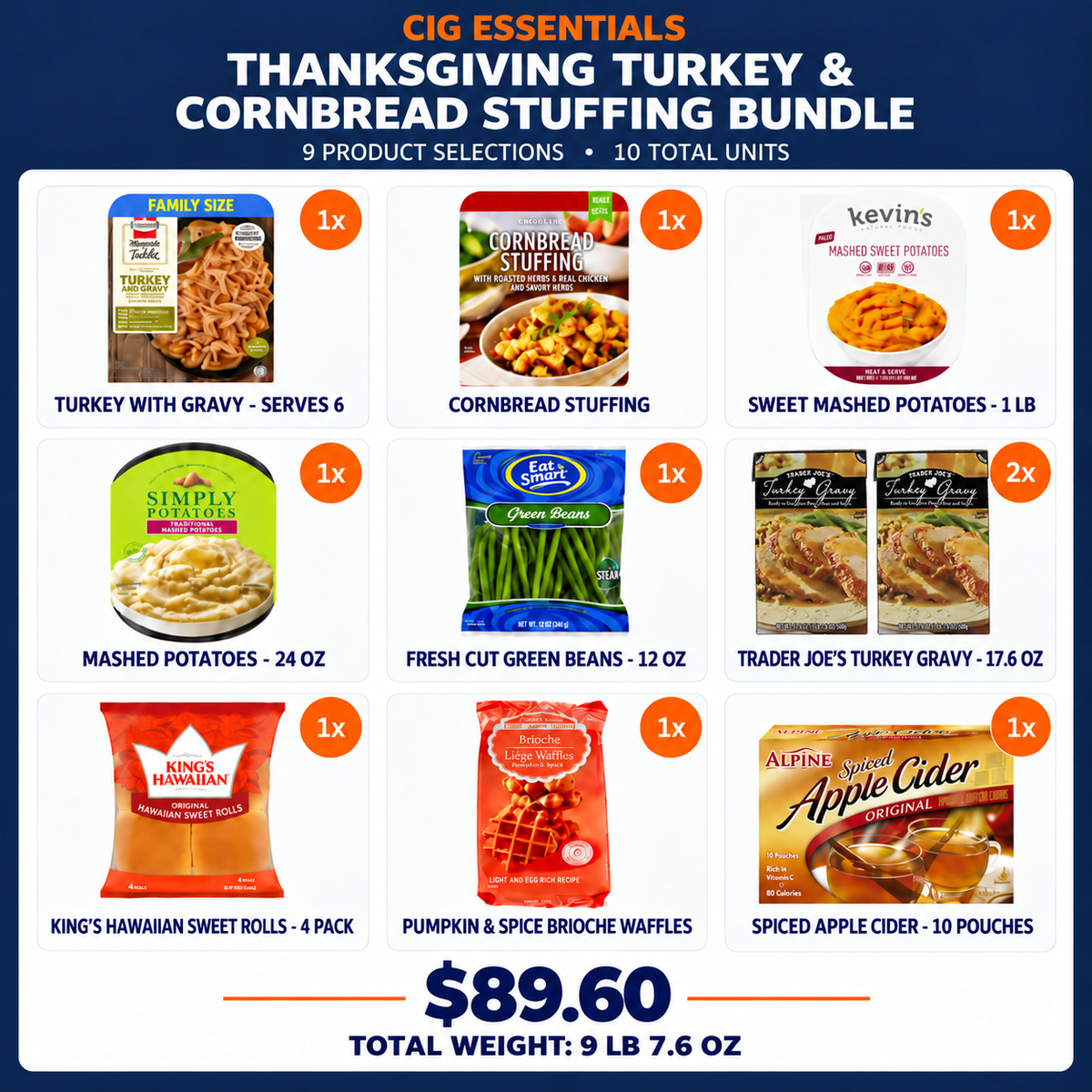 Thanksgiving Turkey and Cornbread Stuffing Bundle with Trader Joe’s Turkey Gravy, $89.60, total weight 9 lb 7.6 oz